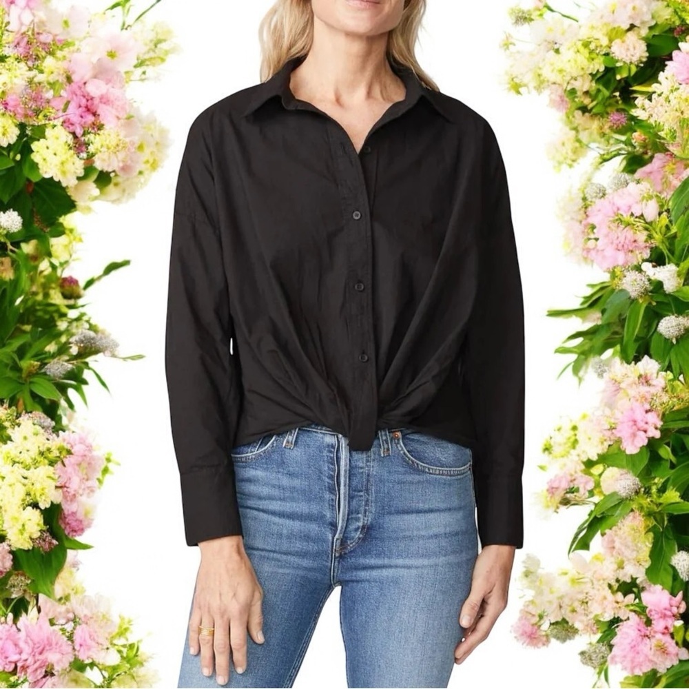 Stateside Black Twisted Hem Button-Front Long Sleeve Shirt